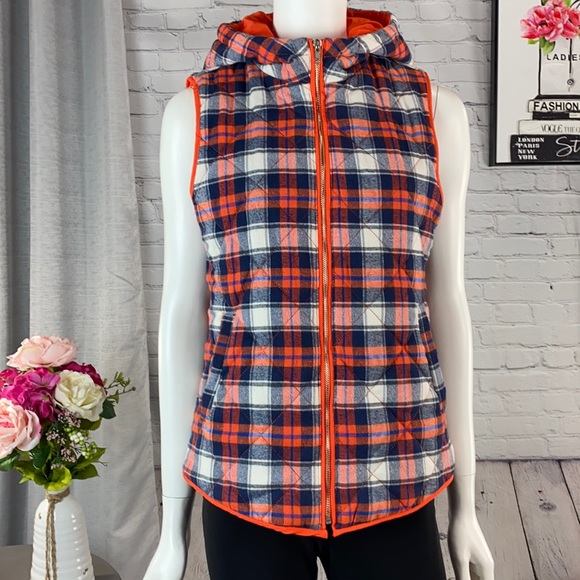 tea n rose Jackets & Blazers - tea n rose Orange Plaid Quilted Vest Size: Medium